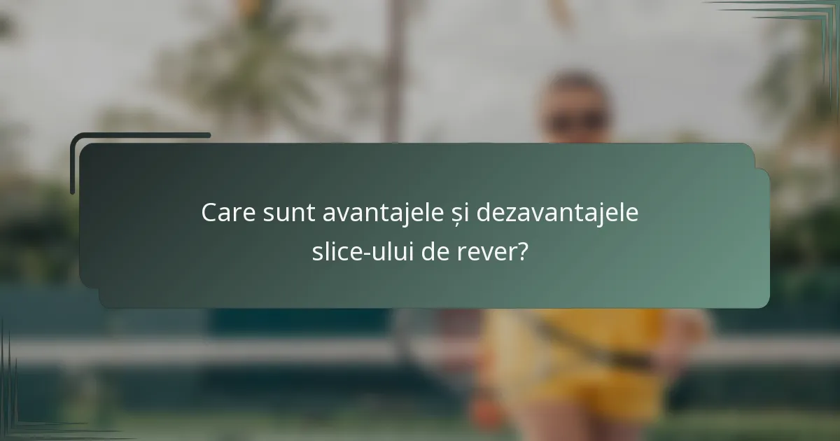 Care sunt avantajele și dezavantajele slice-ului de rever?